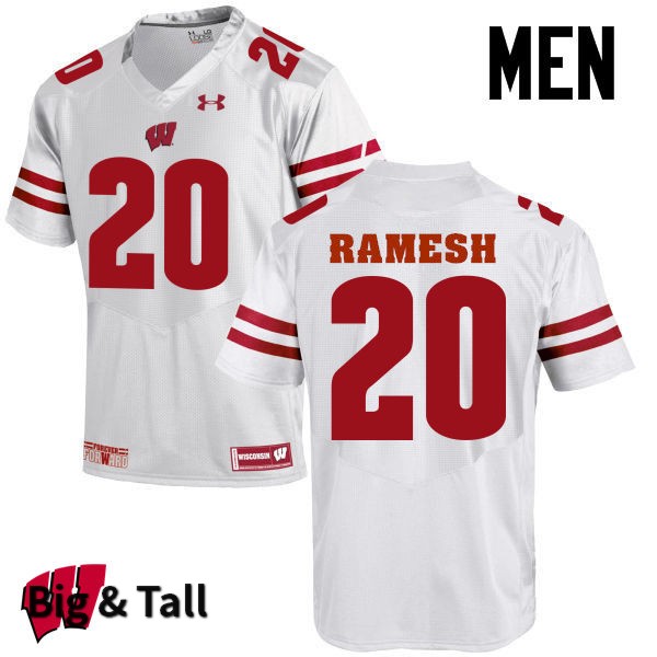 Wisconsin Badgers Men's #20 Austin Ramesh NCAA Under Armour Authentic White Big & Tall College Stitched Football Jersey DC40J44AM